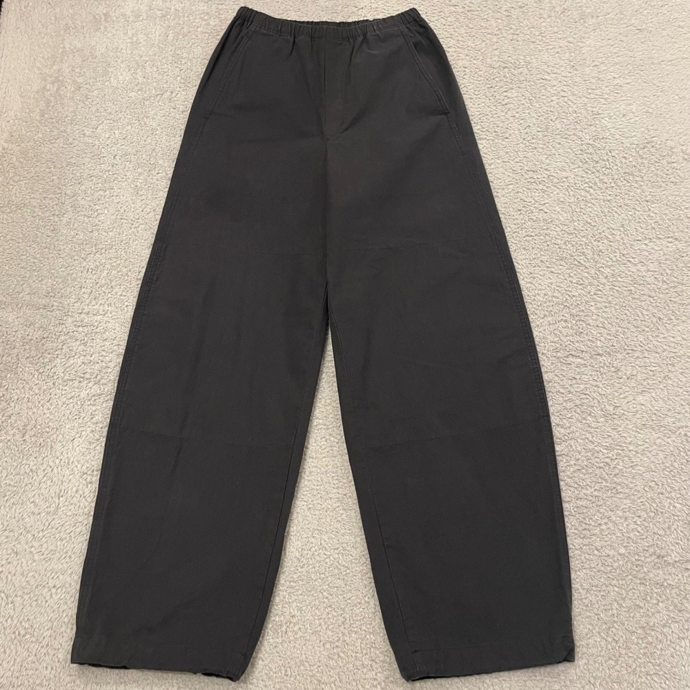 Uniqlo U Easy Curved Pants Women XS Black Cinch Hem Wide Leg Barrel 476943
